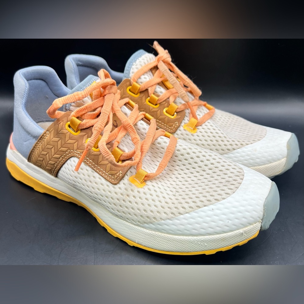Olukai- Womens Stylish White/Tan Sneakers with Orange Accents- Wailuku, Size:10